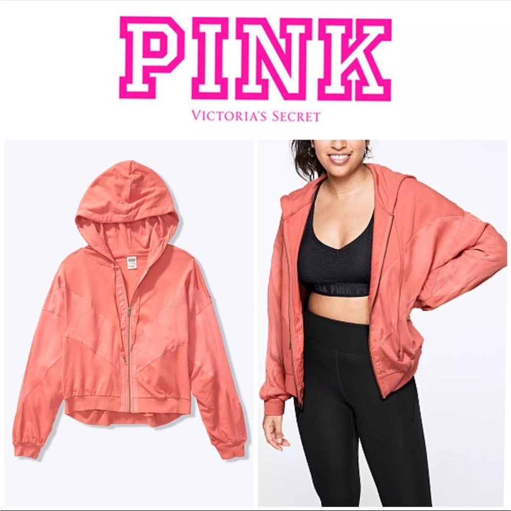 PINK Victoria's Secret Coral Jacket  SLOUCHY Sleeves SPORT FULL-ZIP Salmon